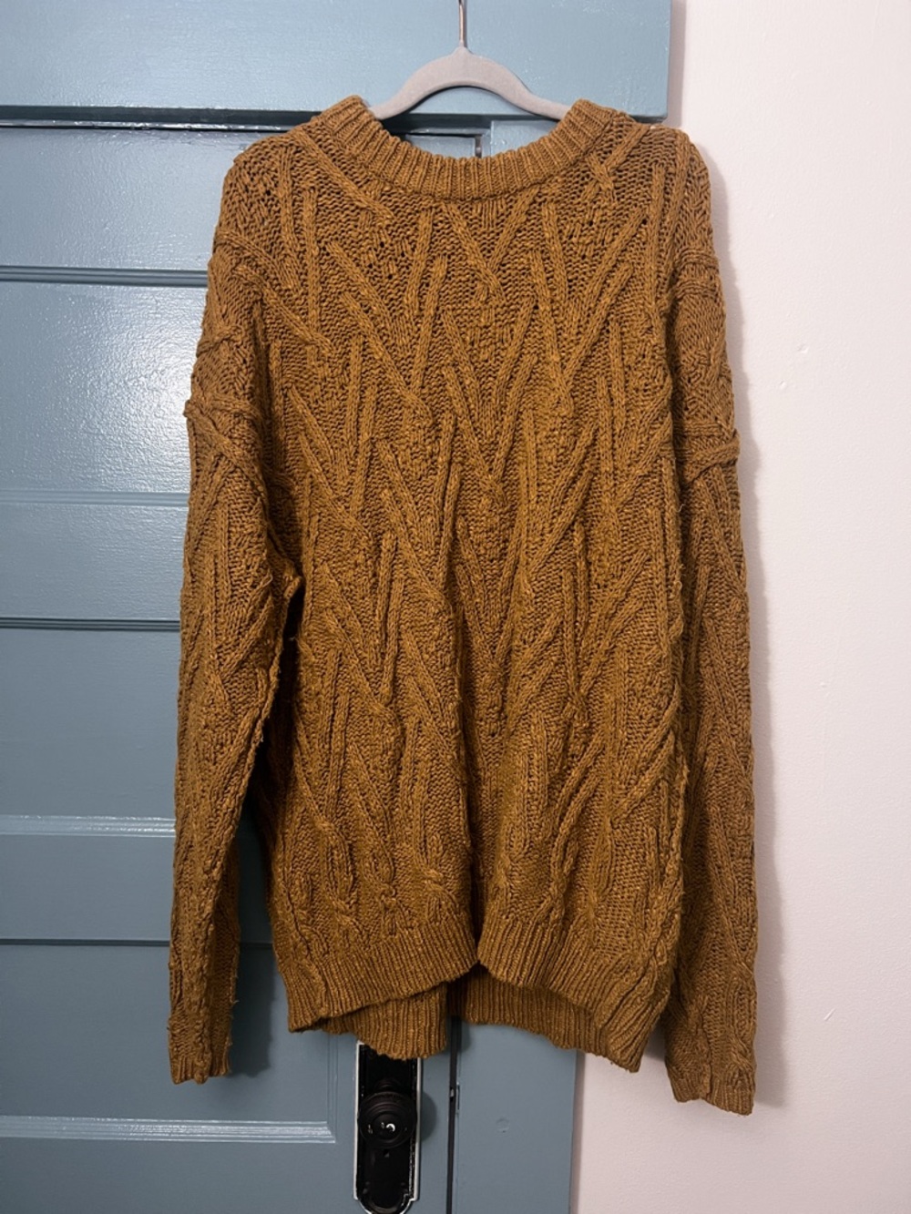 Free People Women’s Cable Crewneck Sweater in Mustard/Golden Brown
